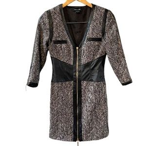 Marciano Tweed and Faux Leather with Gold Zipper Dress